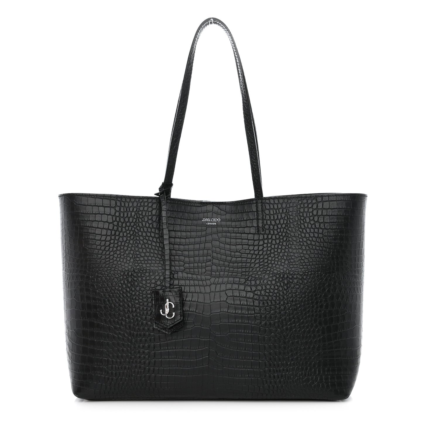 Calfskin Crocodile Embossed Nine2Five East West Tote Black