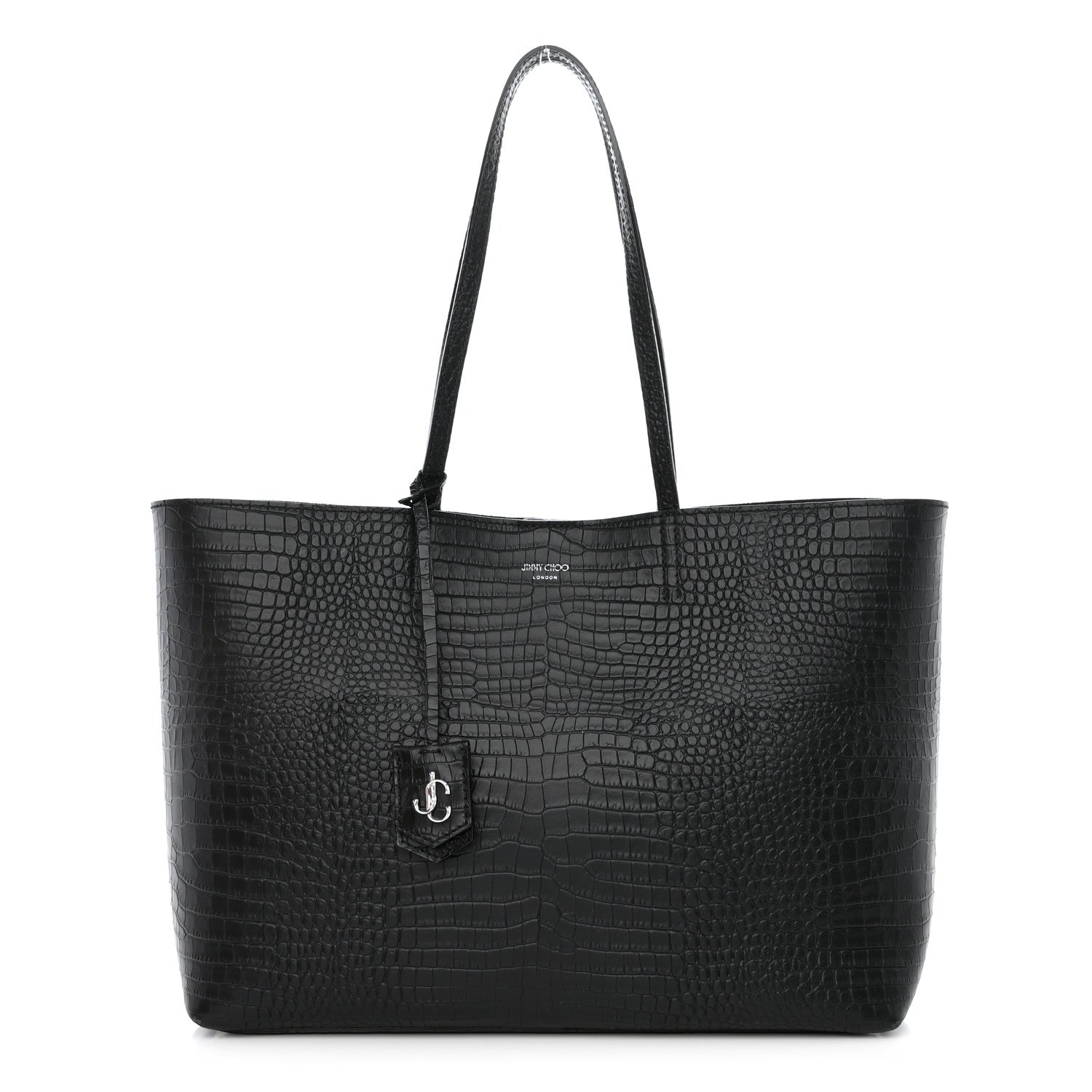 Jimmy Choo Calfskin Crocodile Embossed Nine2Five East West Tote Black 3 of 15