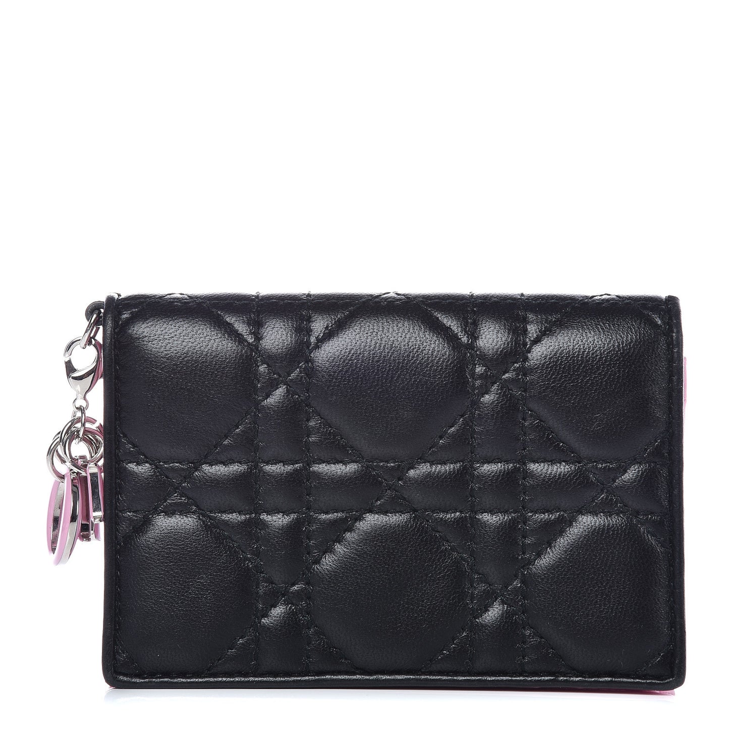 Lambskin Cannage Bi-Color Small Lady Dior Flap Card Holder Black Pink