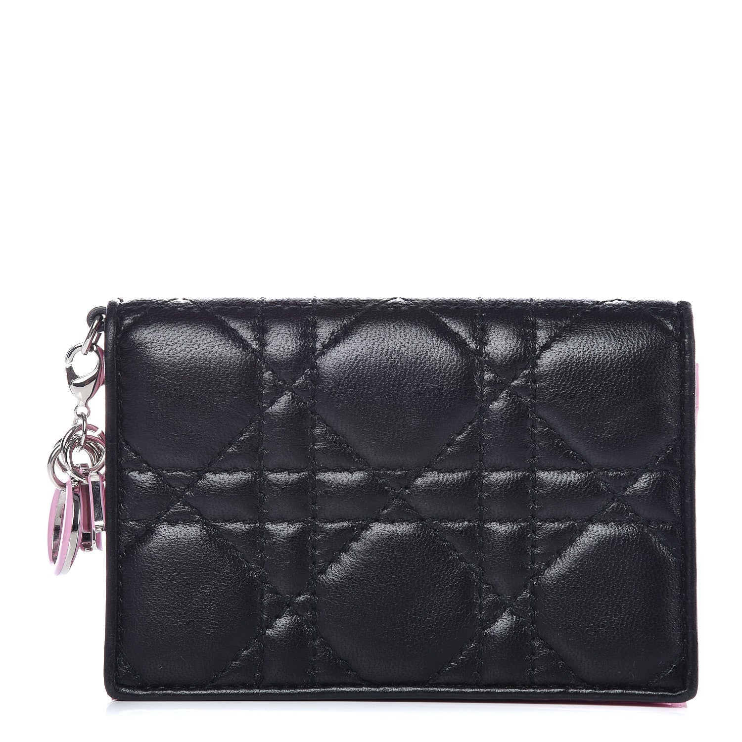 Christian Dior Lambskin Cannage Bi-Color Small Lady Dior Flap Card Holder Black Pink 1 of 10