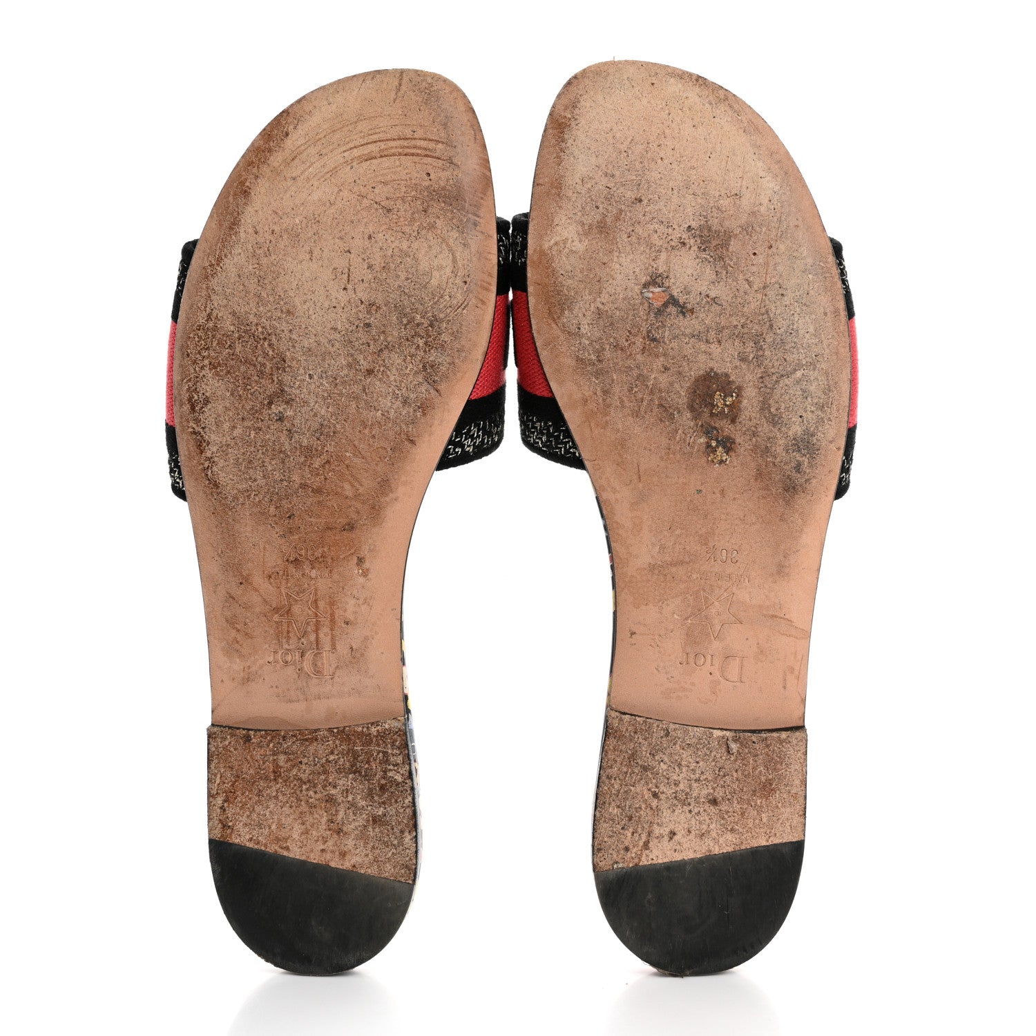 Christian Dior Canvas Toile de Jouy Pop Embroidered Dway Flat Slide Sandals 36.5 Black Multicolor 6 of 10