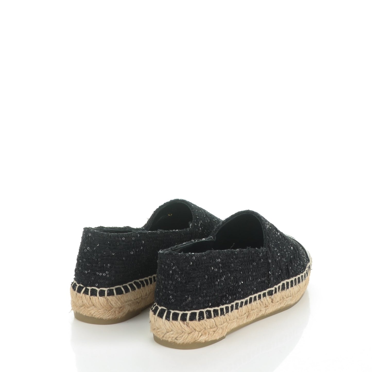 Tweed Patent Goatskin Sequin CC Espadrilles 35 Black