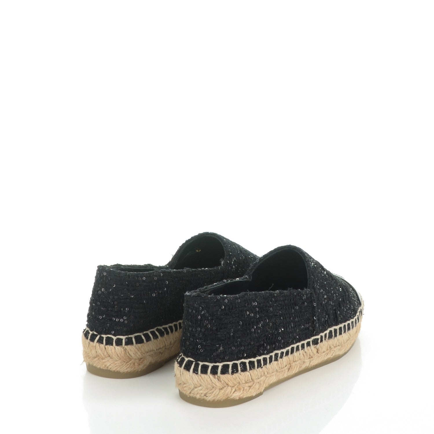 Chanel Tweed Patent Goatskin Sequin CC Espadrilles 35 Black 4 of 8