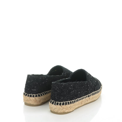 Chanel Tweed Patent Goatskin Sequin CC Espadrilles 35 Black 4 of 8