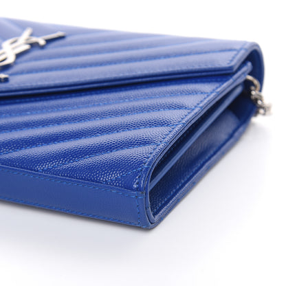 Saint Laurent Grain De Poudre Matelasse Chevron Monogram Chain Wallet Blue Majorelle 9 of 10