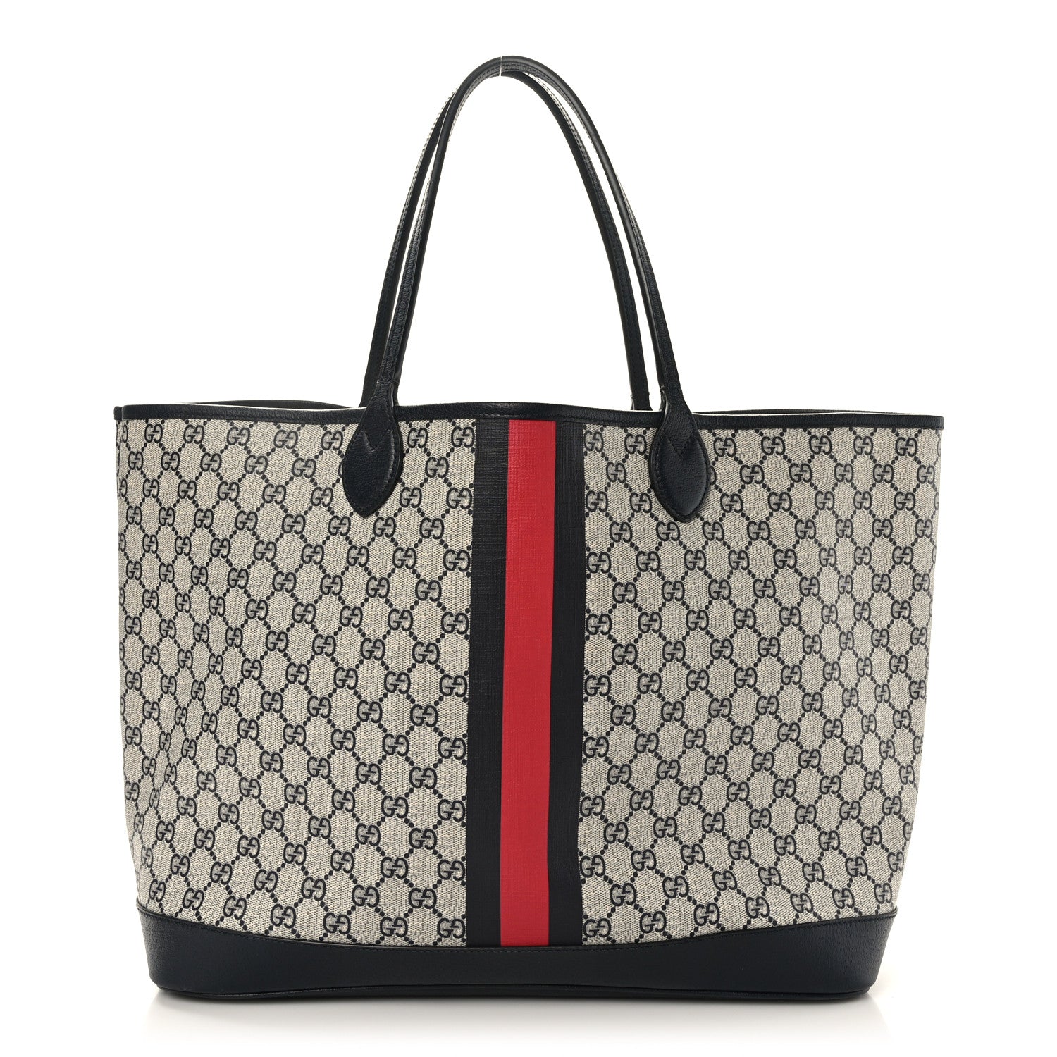 Gucci GG Supreme Monogram Textured Dollar Calfskin Web Large Ophidia Tote Beige Blue 3 of 10