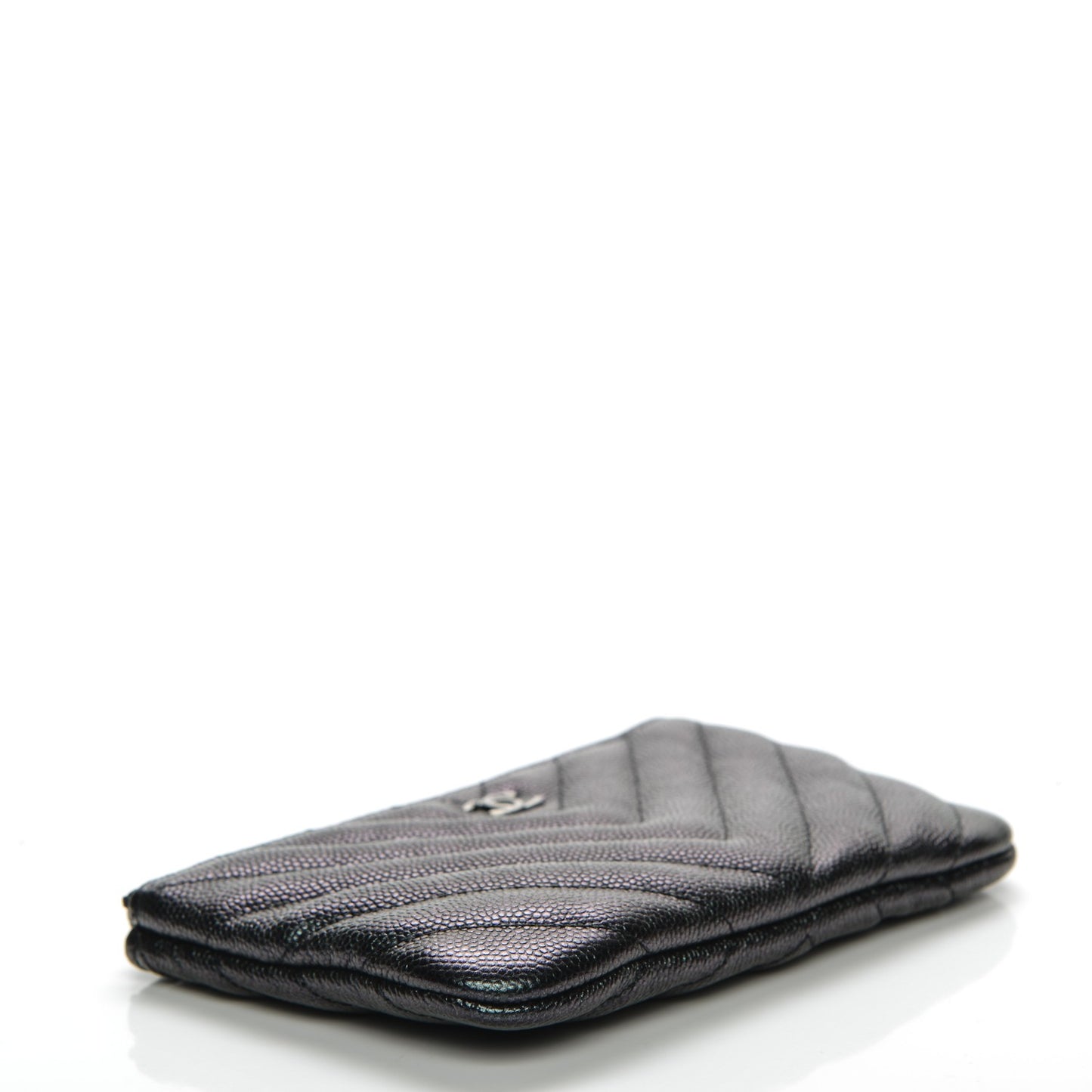 Iridescent Caviar Chevron Quilted Small Cosmetic Case Black