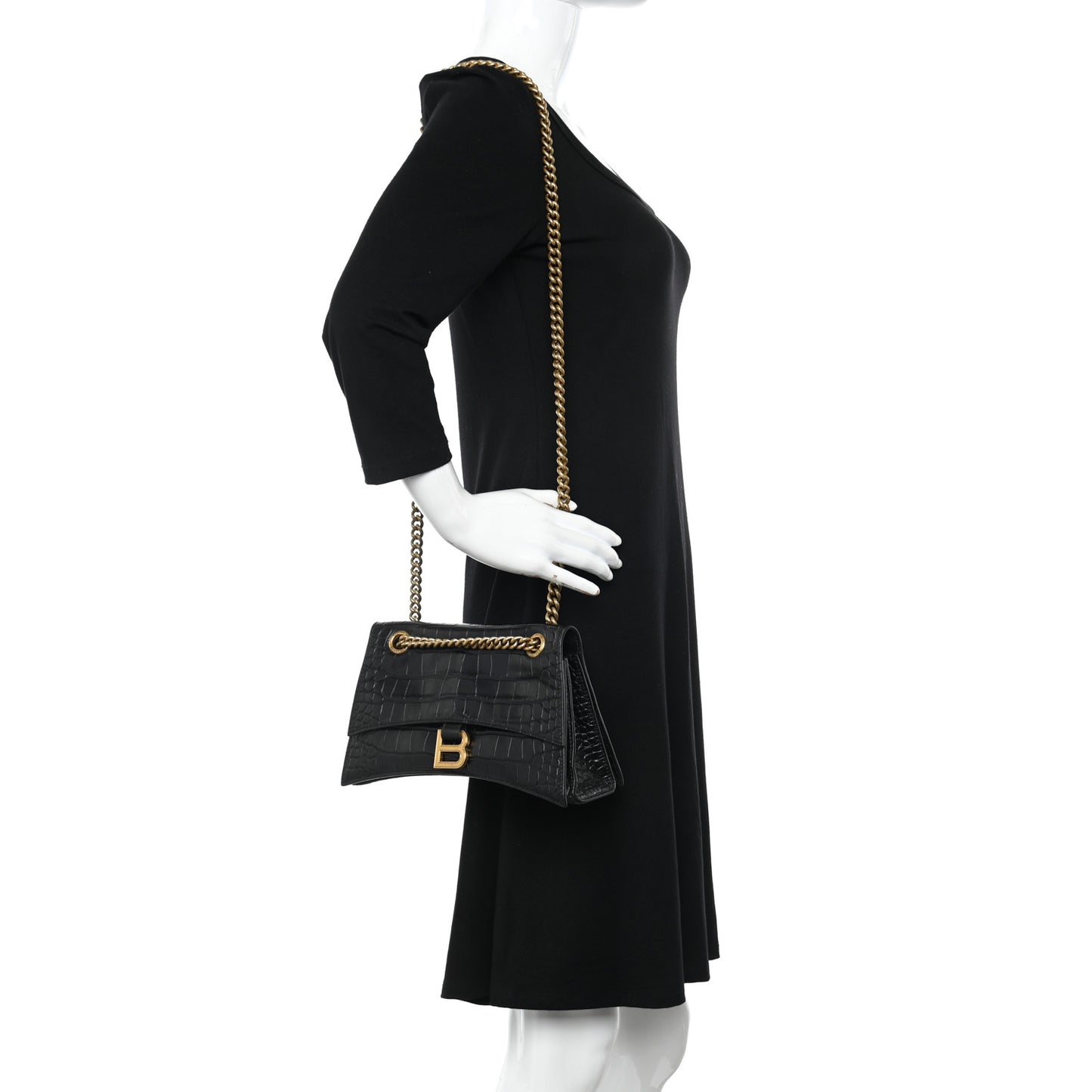 Extra Supple Calfskin Crocodile Embossed Small Crush Chain Bag Black
