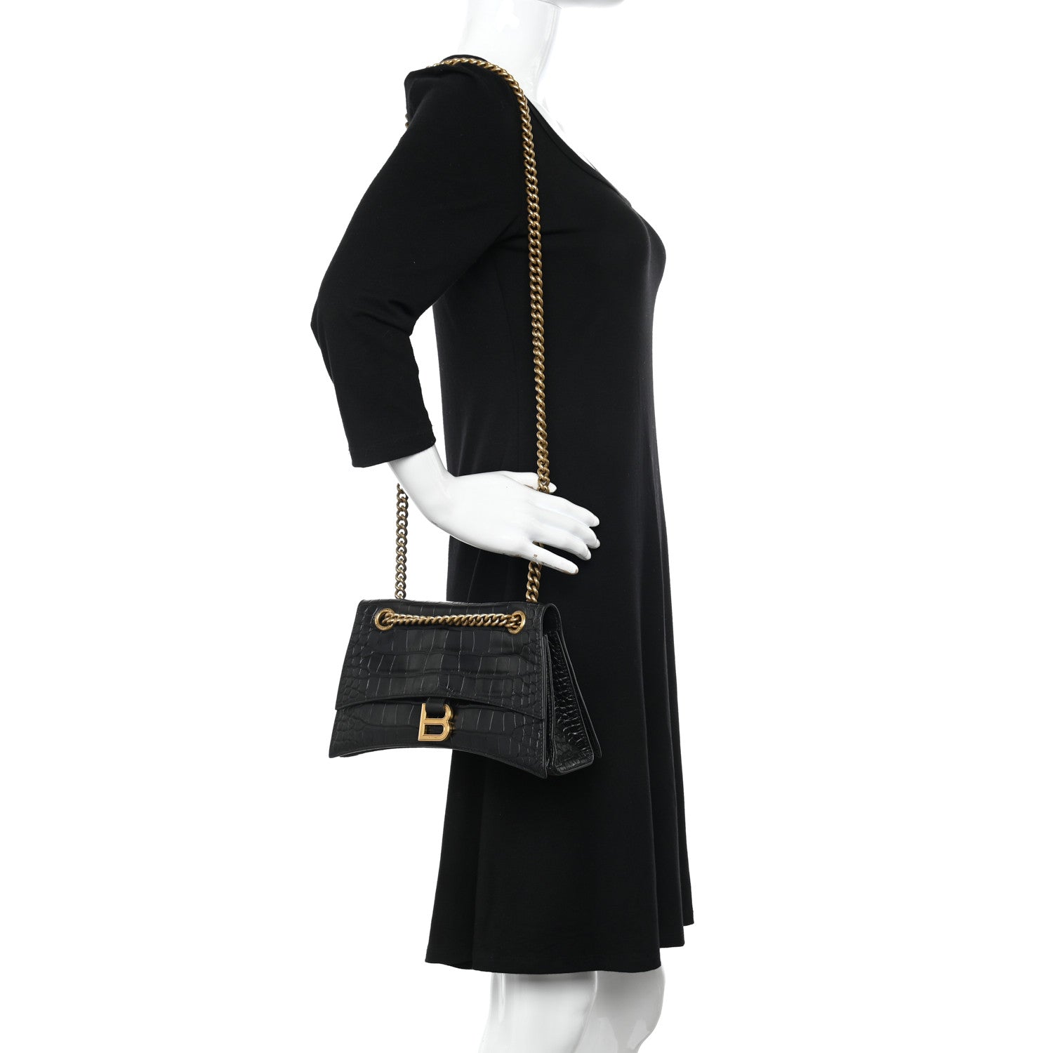 Balenciaga Extra Supple Calfskin Crocodile Embossed Small Crush Chain Bag Black 2 of 10