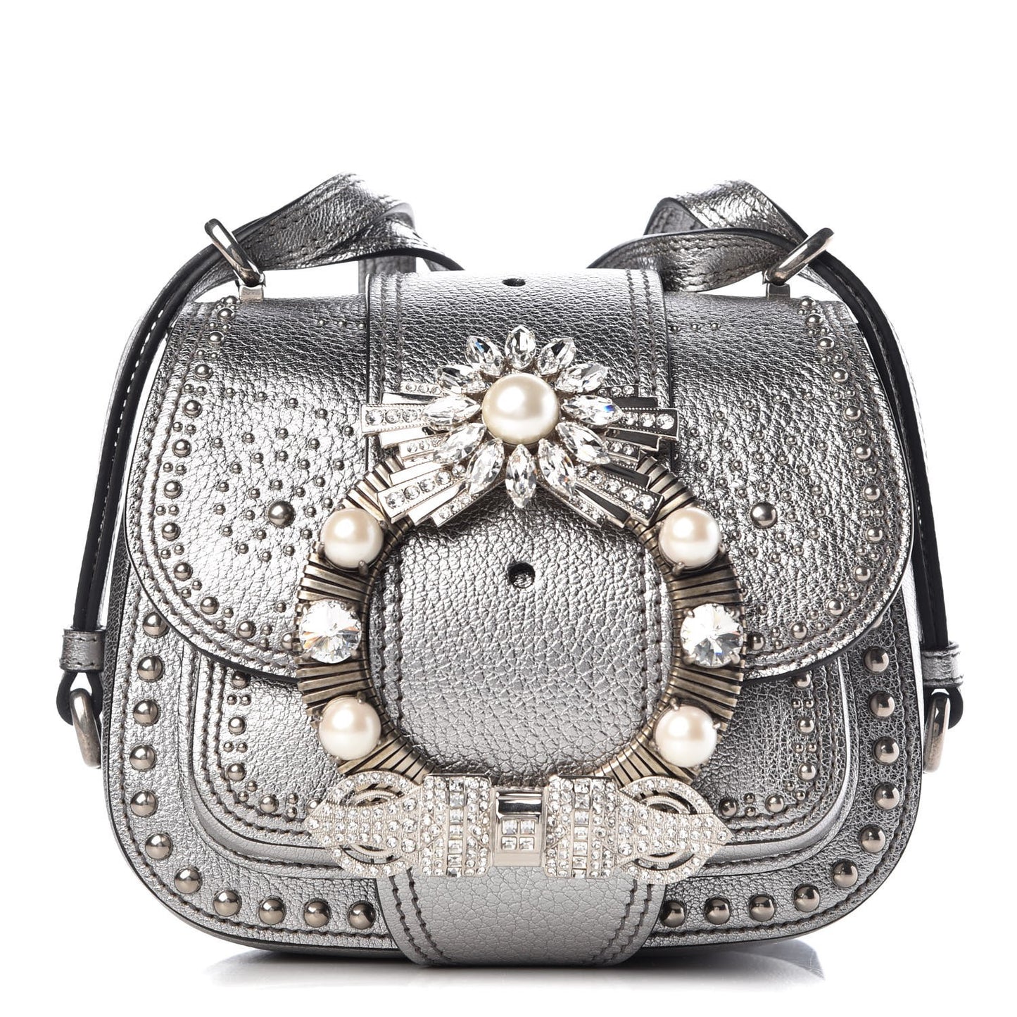 Goatskin Madras Soft Calf Crystal Embellished Dahlia Shoulder Bag Chrome