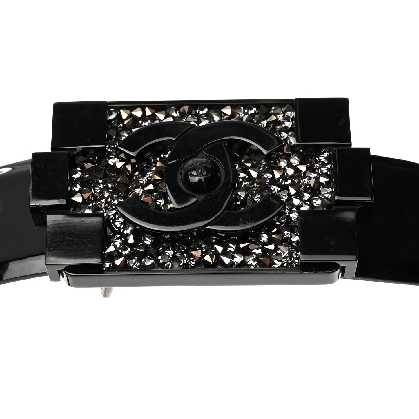 Patent Crystal Embellished Plexiglass CC Boy Belt 85 34 Black