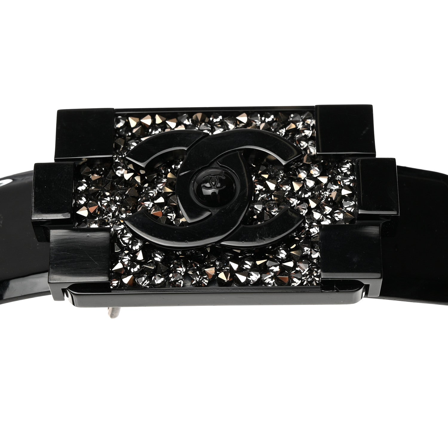 Chanel Patent Crystal Embellished Plexiglass CC Boy Belt 85 34 Black 8 of 8