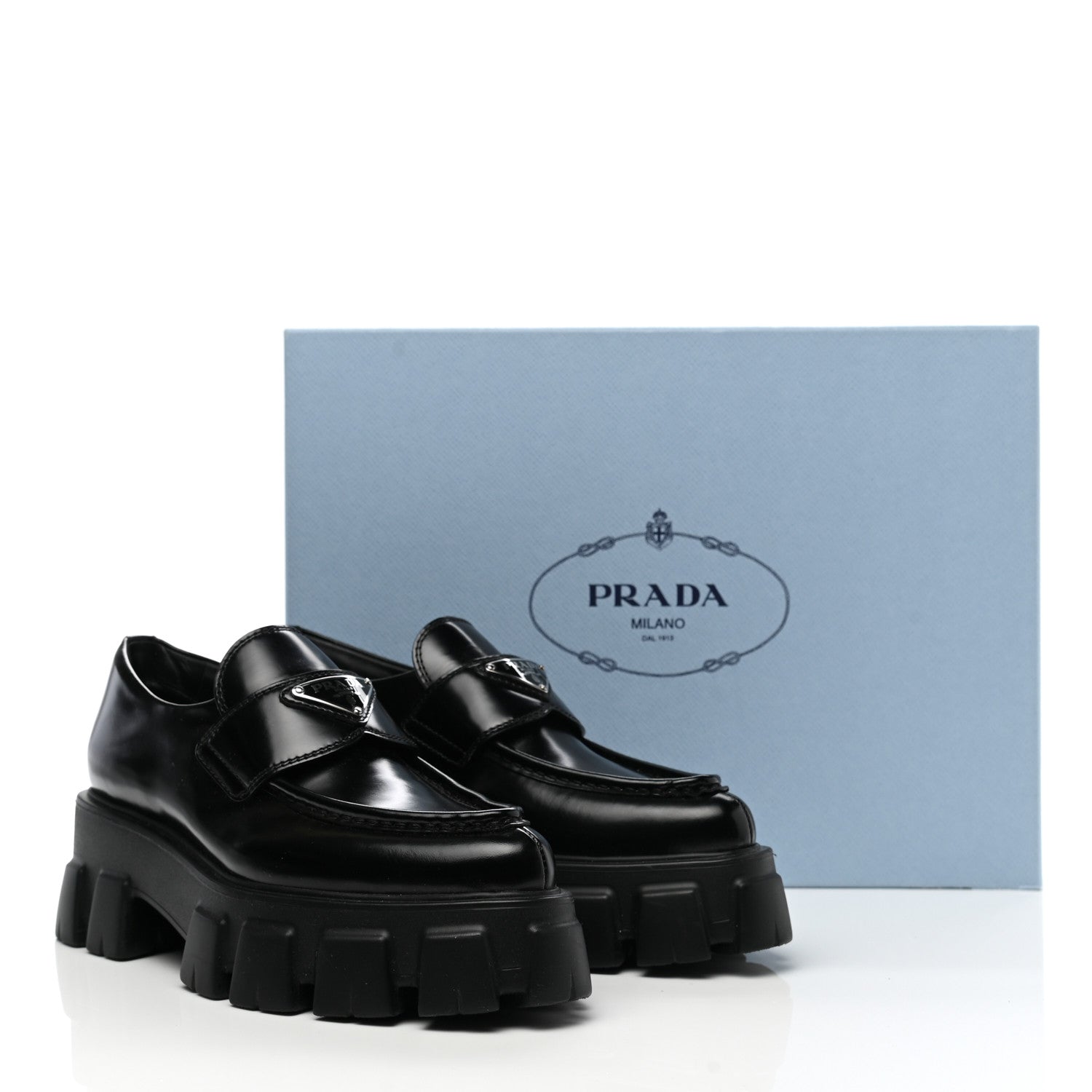 Prada Spazzolato Triangle Logo Monolith Pointy 55mm Loafers 36.5 Black 9 of 9