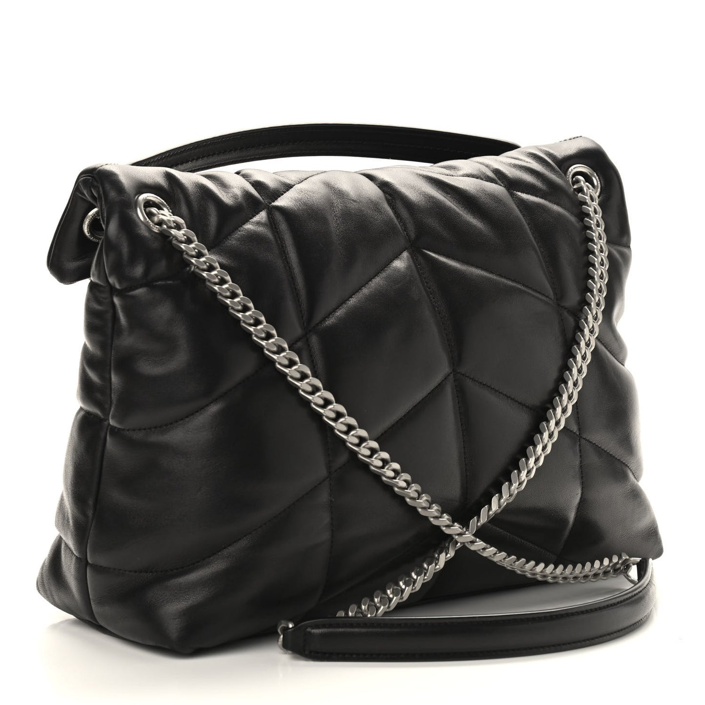 Lambskin Quilted Medium Loulou Puffer Monogram Chain Satchel Black