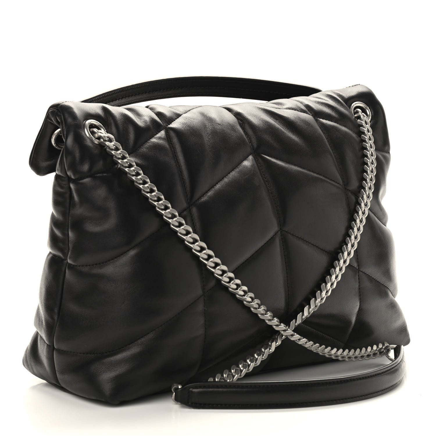 Saint Laurent Lambskin Quilted Medium Loulou Puffer Monogram Chain Satchel Black 3 of 8