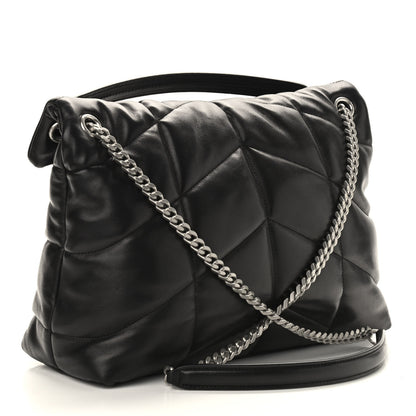 Saint Laurent Lambskin Quilted Medium Loulou Puffer Monogram Chain Satchel Black 3 of 8