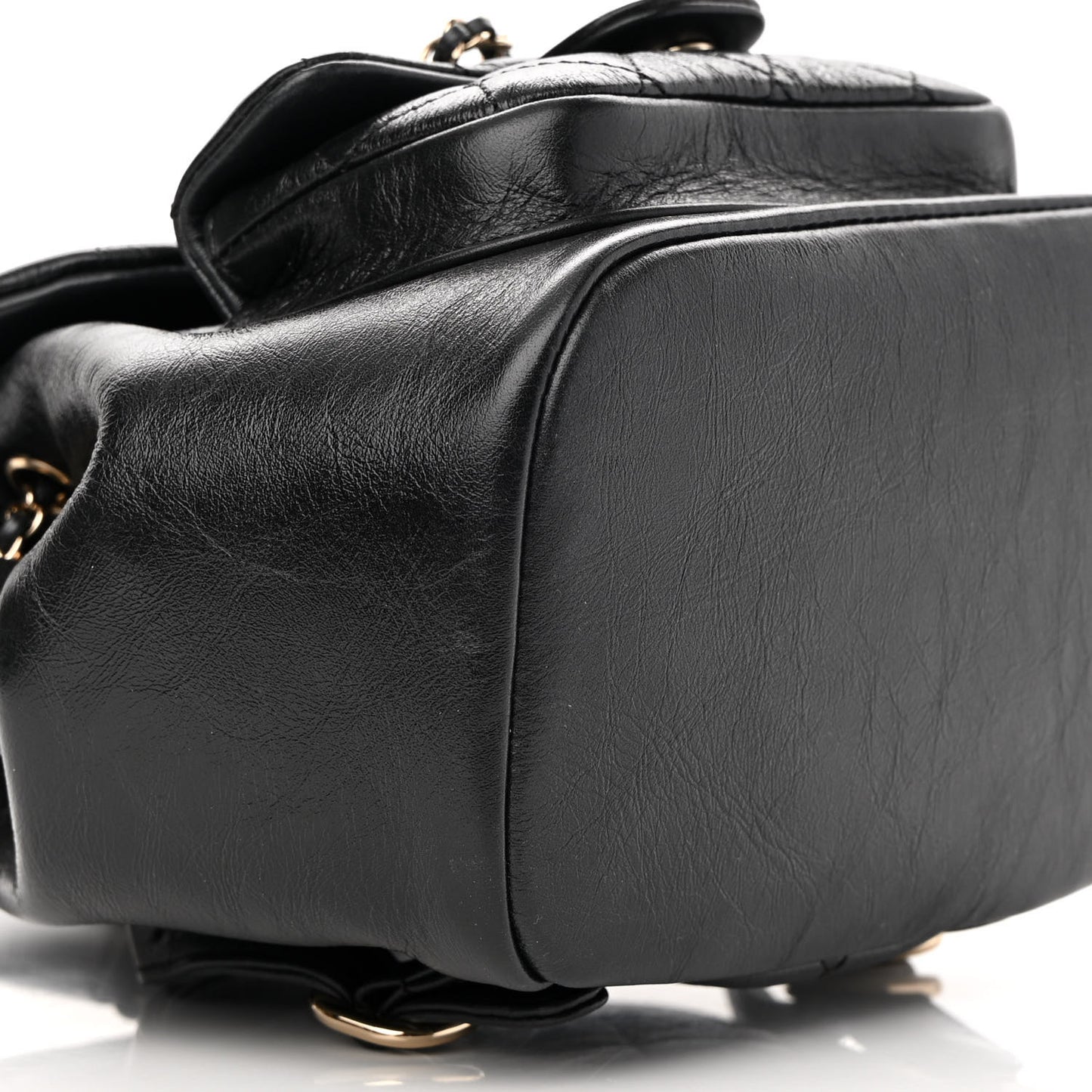 Glazed Aged Calfskin Quilted Small Duma Drawstring Backpack Black