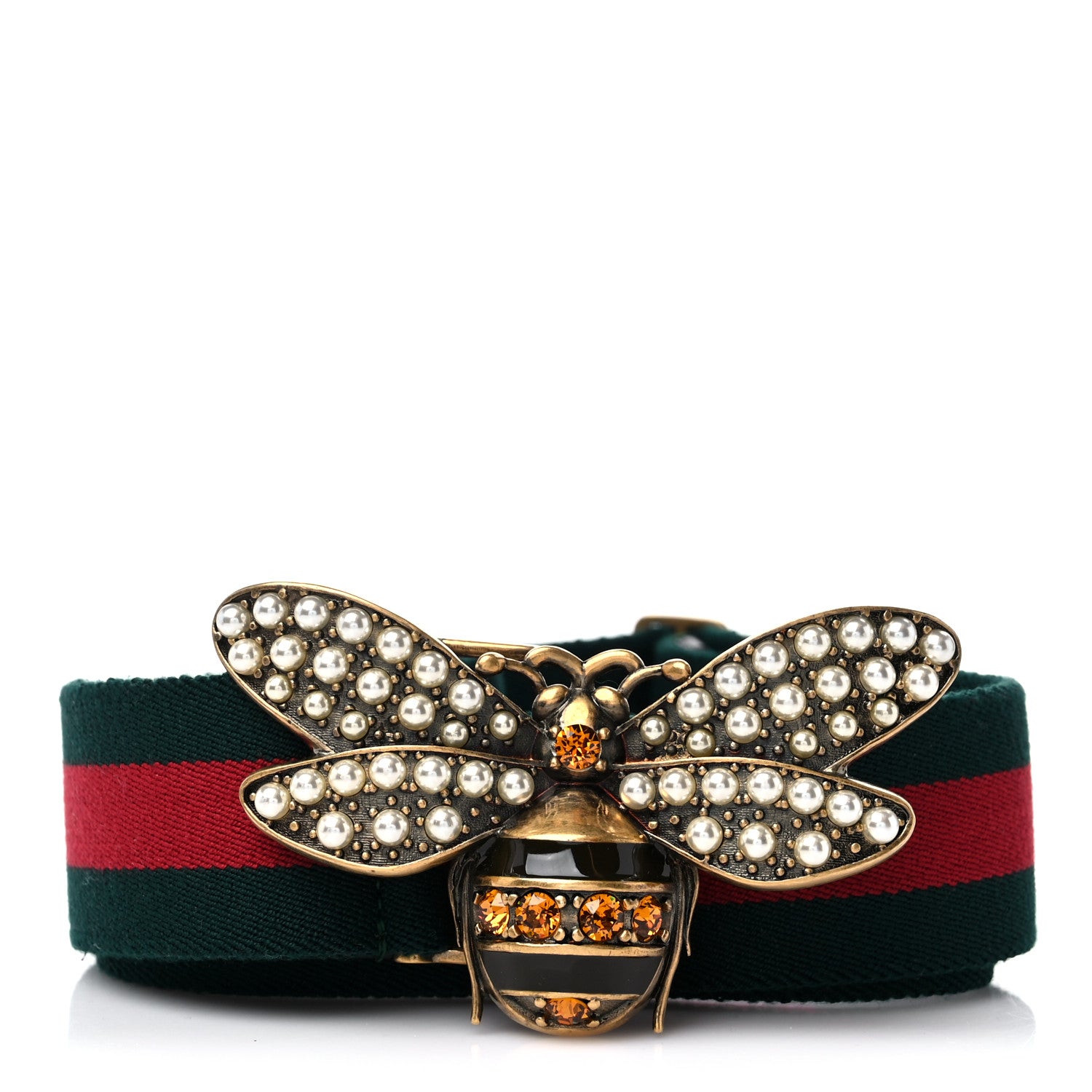 Gucci Canvas Web Queen Margaret Bee Belt 95 38 Red Green 1 of 5
