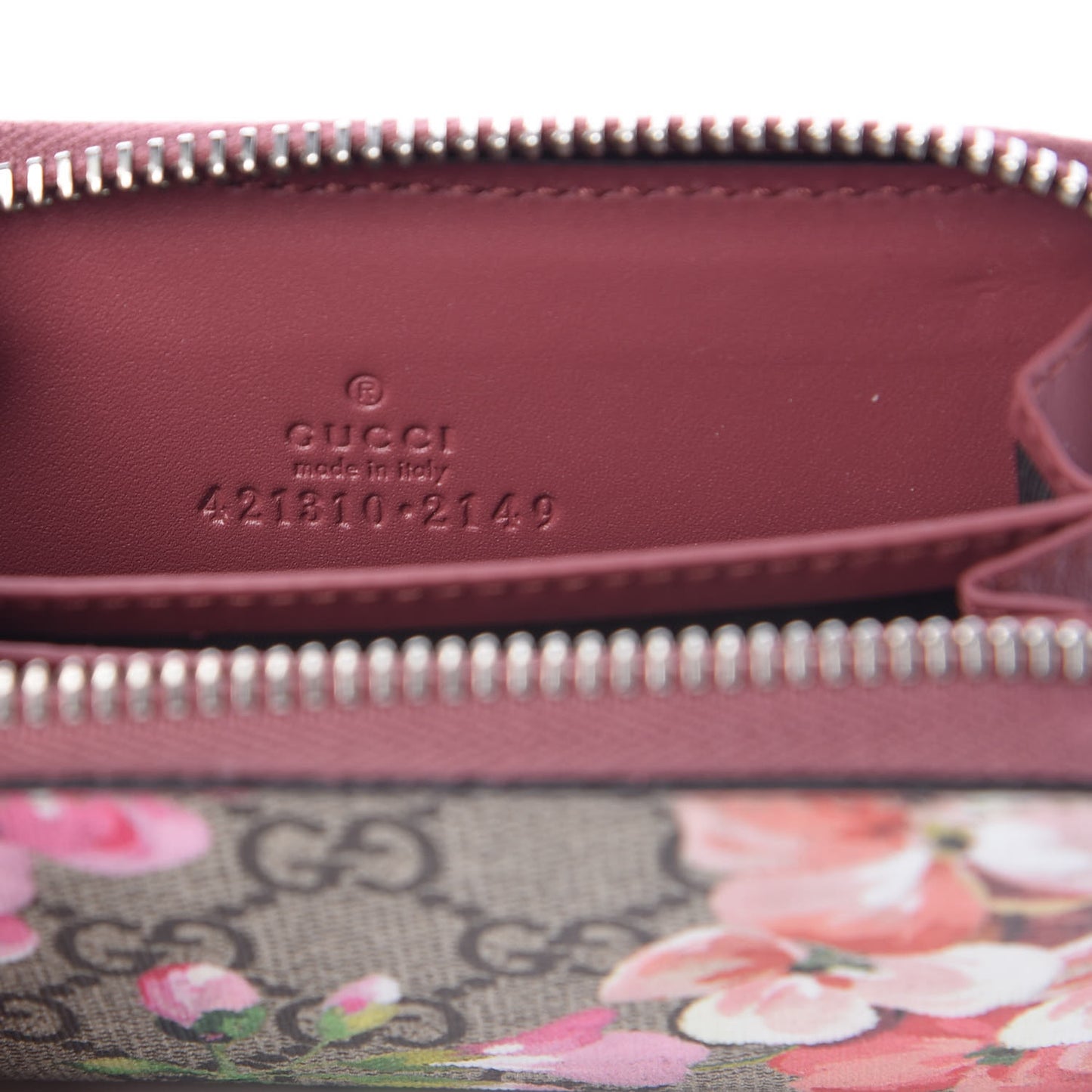 GG Supreme Monogram Blooms Zip Around Card Case Wallet Beige Multicolor Dry Rose