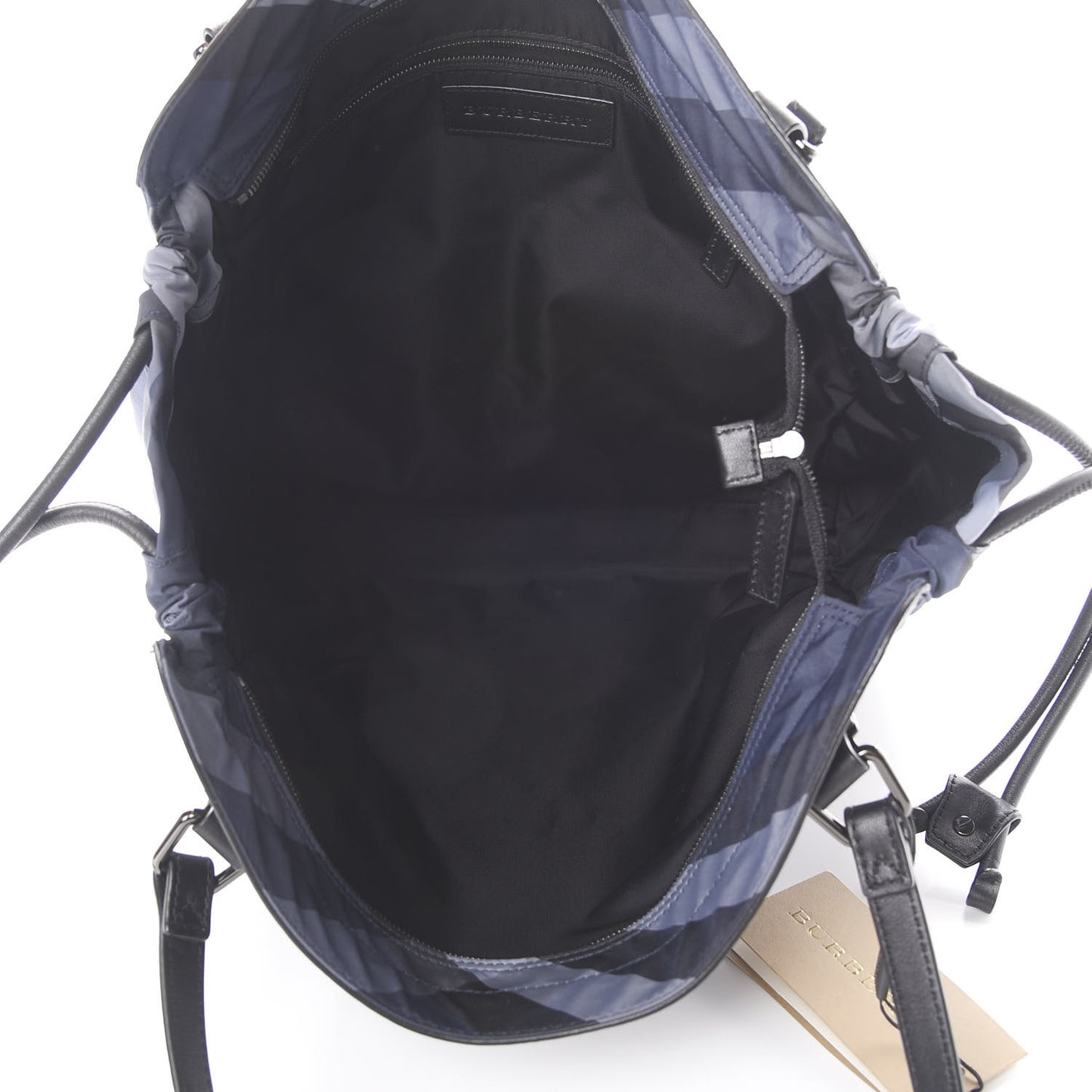 Nylon Check Small Buckleigh Packable Tote Navy Blue