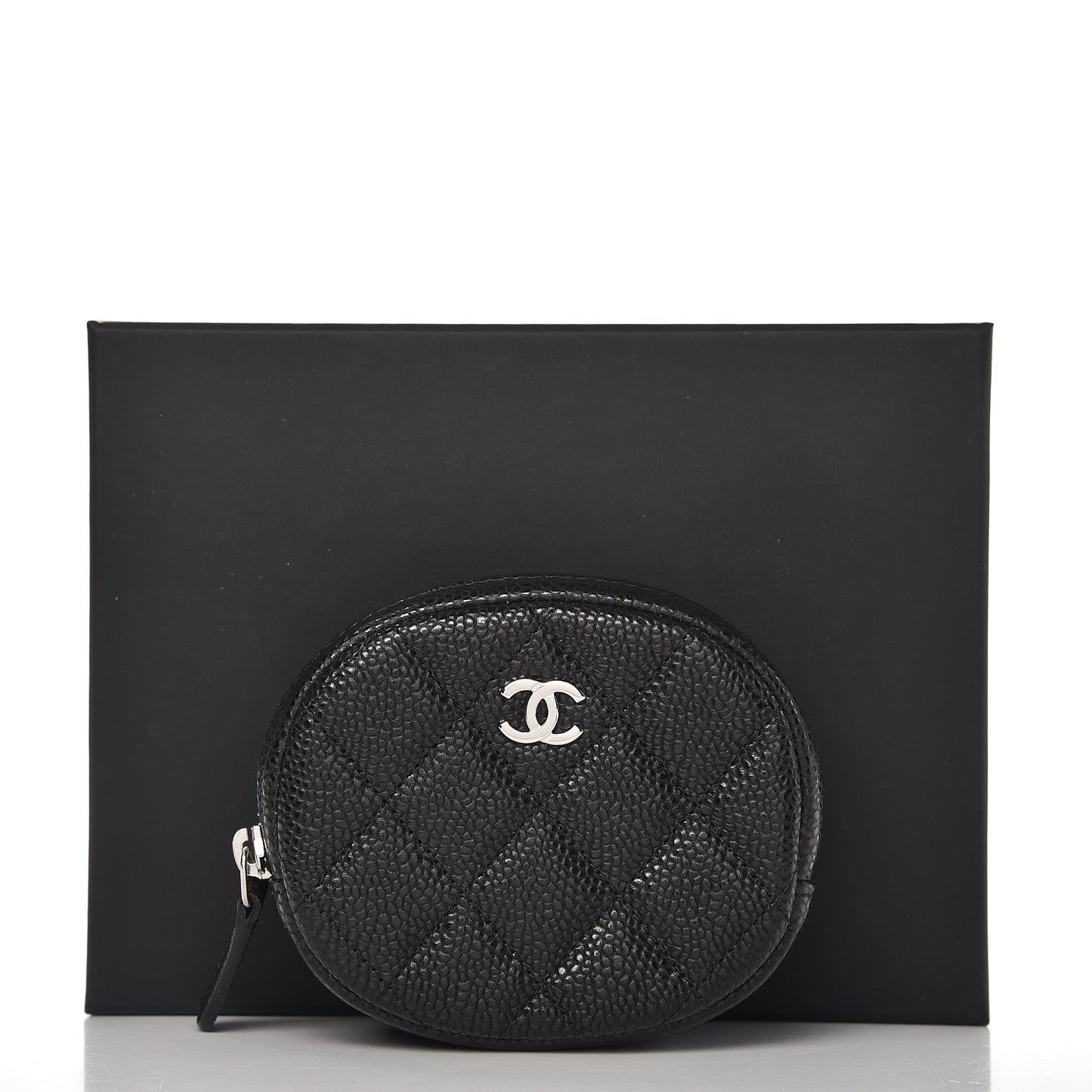 Metallic Caviar Quilted Zip Around Classic Coin Purse Black