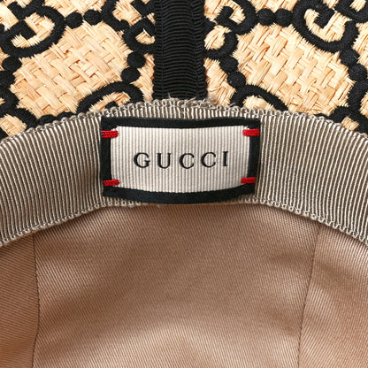 Gucci Raffia Elaphe GG Monogram Embroidered Wide Brim Hat Small Ivory Black 8 of 8