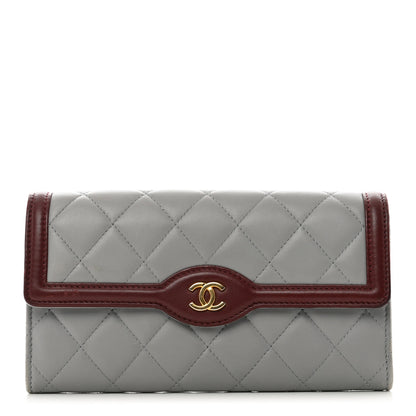 Chanel Lambskin Quilted Large Two Tone Day Gusset Flap Wallet Grey Burgundy 1 of 10