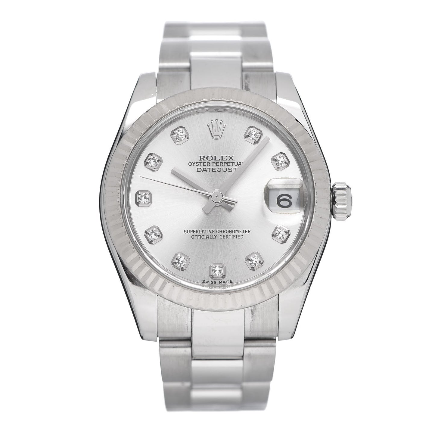 Stainless Steel 18K White Gold Diamond 31mm Oyster Perpetual Datejust Watch Silver 178274