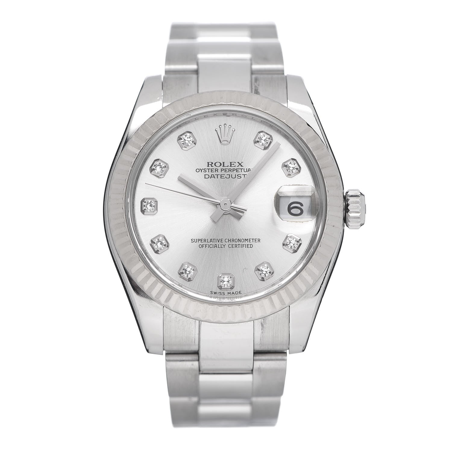 Rolex Stainless Steel 18K White Gold Diamond 31mm Oyster Perpetual Datejust Watch Silver 178274 1 of 8