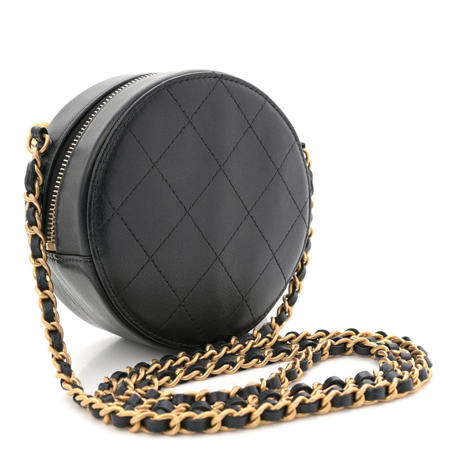 Chanel Goatskin Quilted Chic Pearls Chain Round Clutch With Chain Black 3 of 10