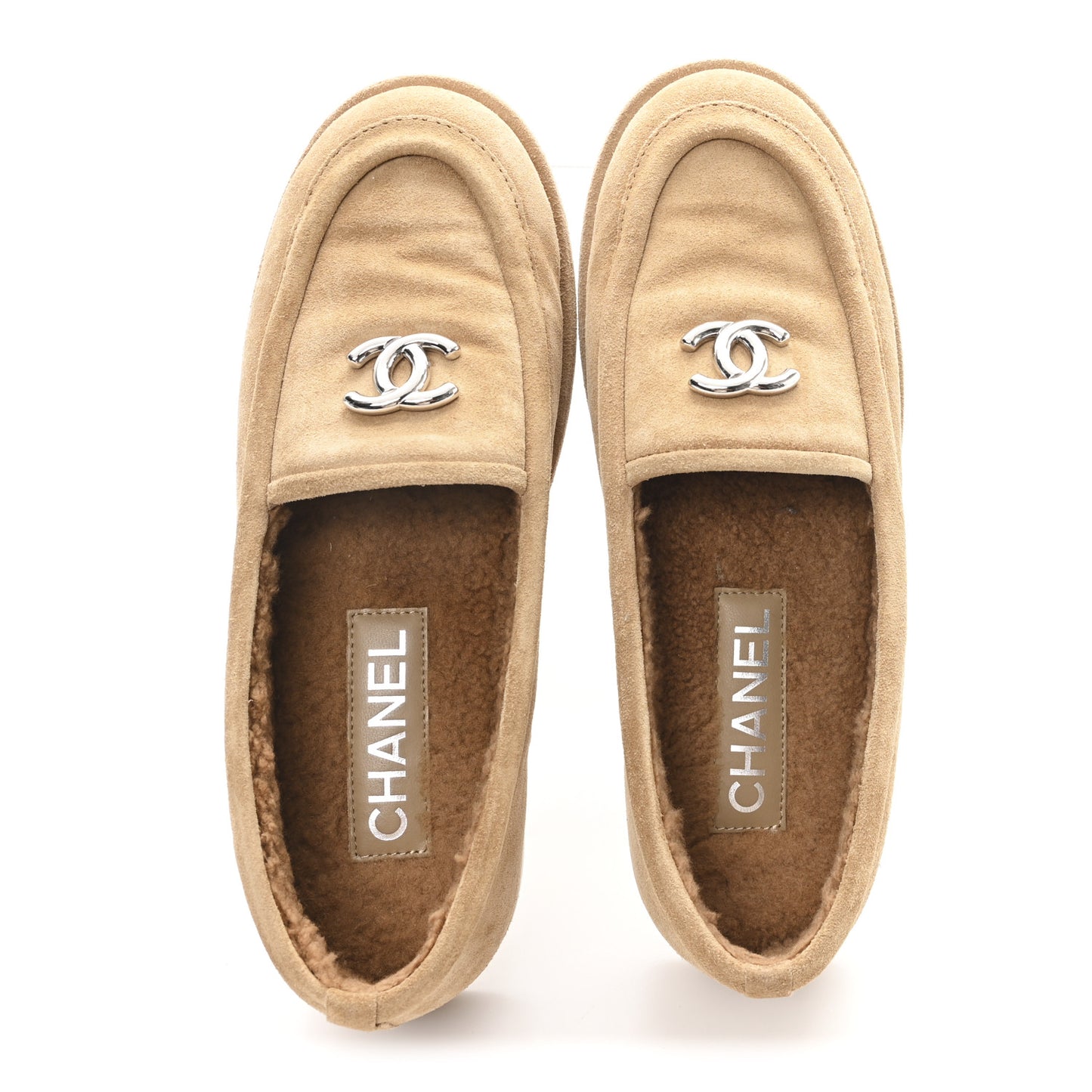 Suede Calfskin CC Loafers 37.5 Dark Beige
