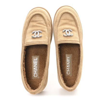 Chanel Suede Calfskin CC Loafers 37.5 Dark Beige 2 of 9