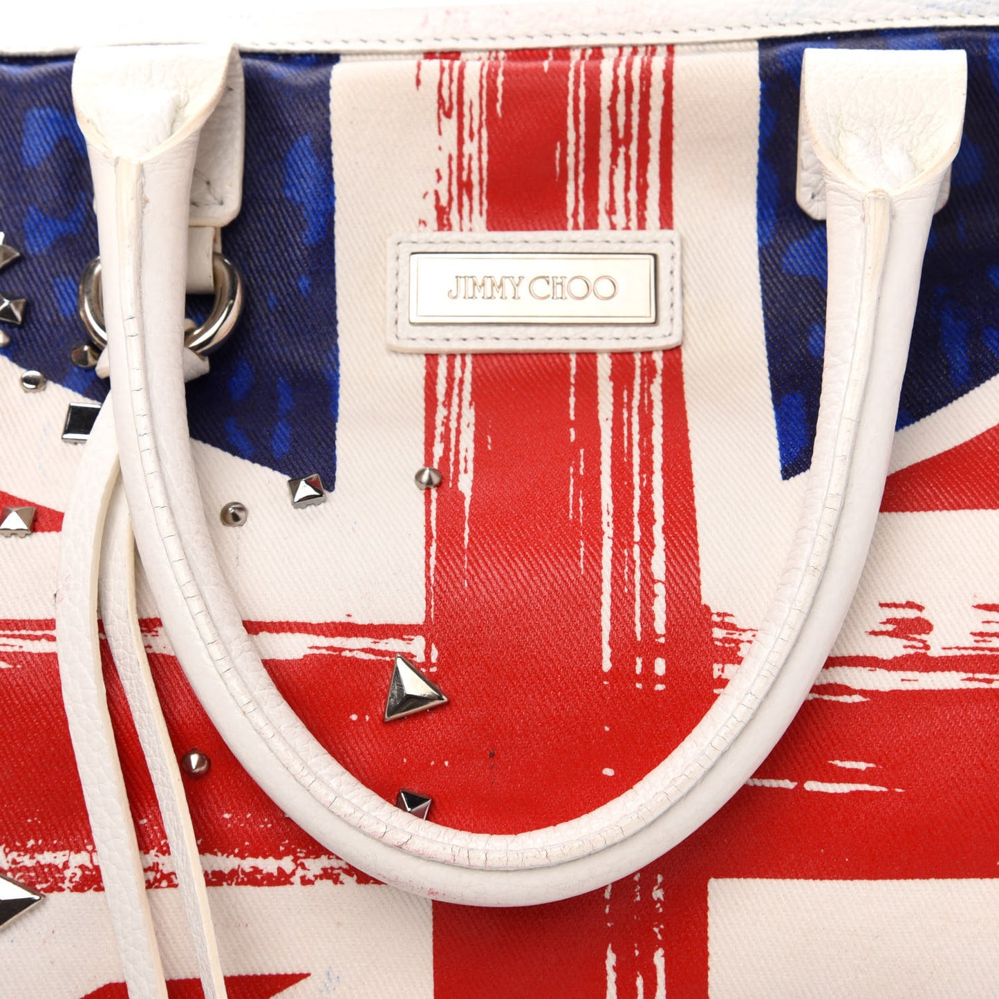 Denim Calfskin Studded Union Jack Print Tote