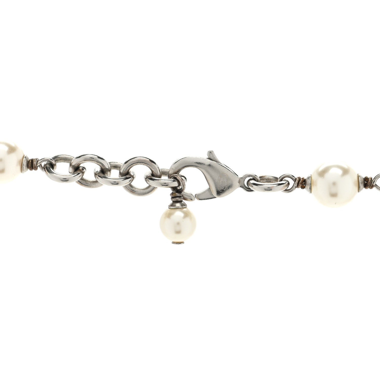 Chanel Graduated Pearl Crystal CC Long Necklace Silver 4 of 4