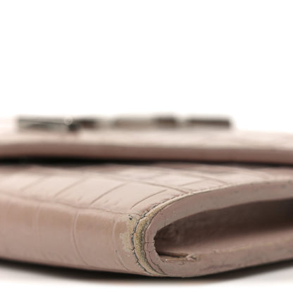 Saint Laurent Calfskin Crocodile Embossed Small Monogram Envelope Wallet Rose Antic 9 of 9