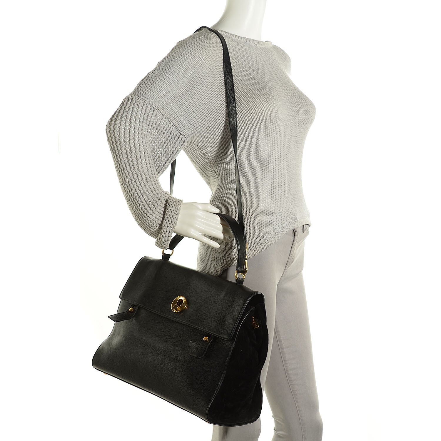 Saint Laurent Calfskin Suede Large Muse Two Black 2 of 9