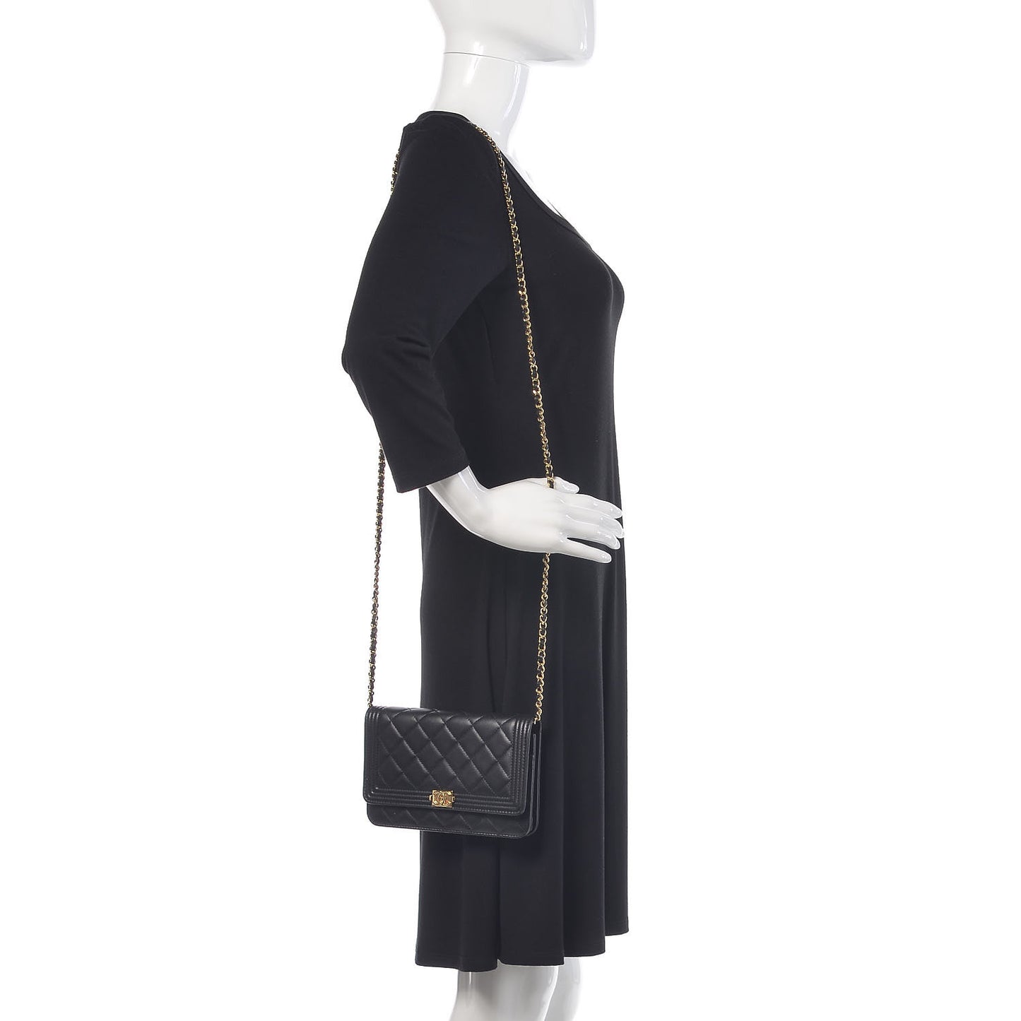 Lambskin Quilted Boy Wallet On Chain WOC Black