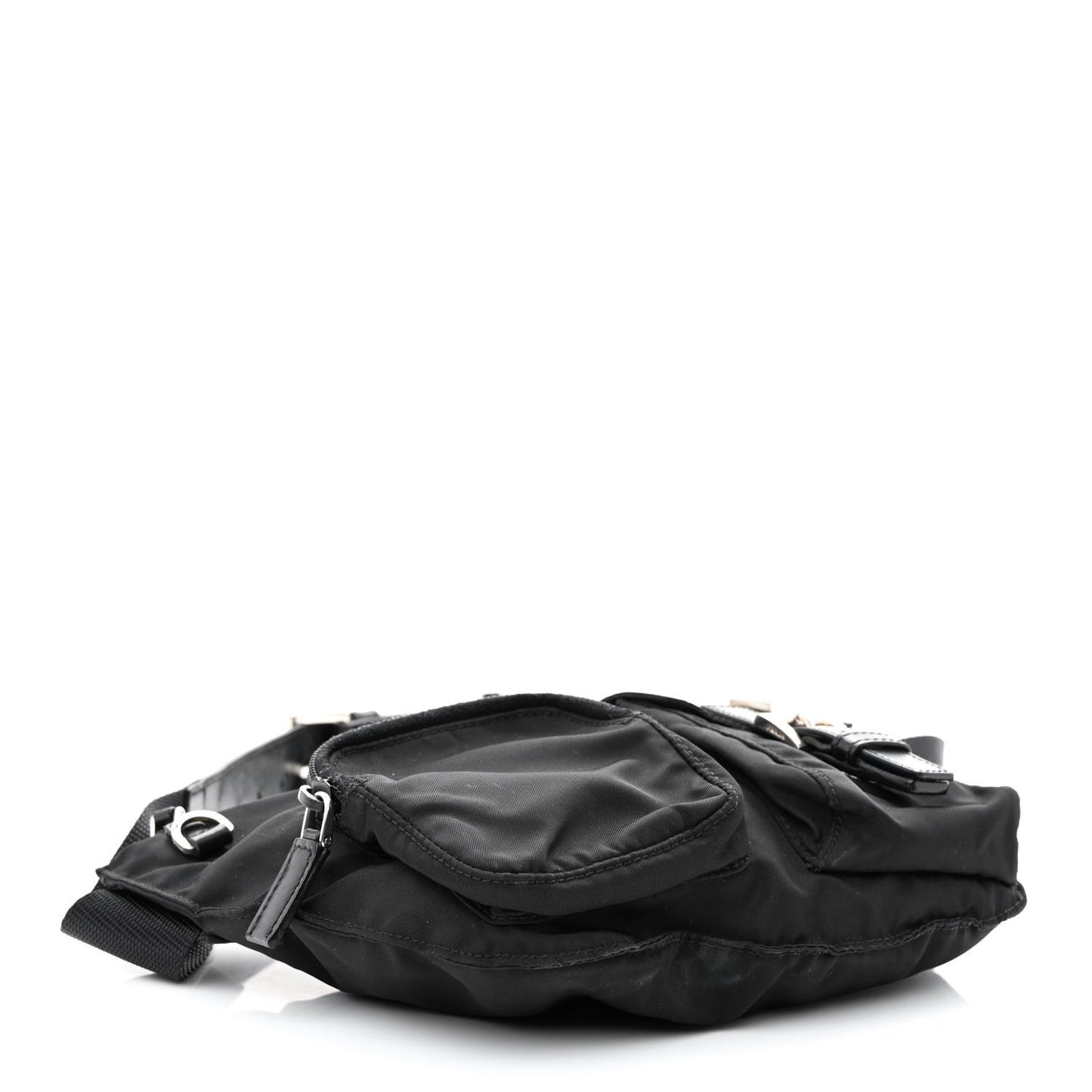 Tessuto Nylon Soft Calfskin Sling Belt Bag Black