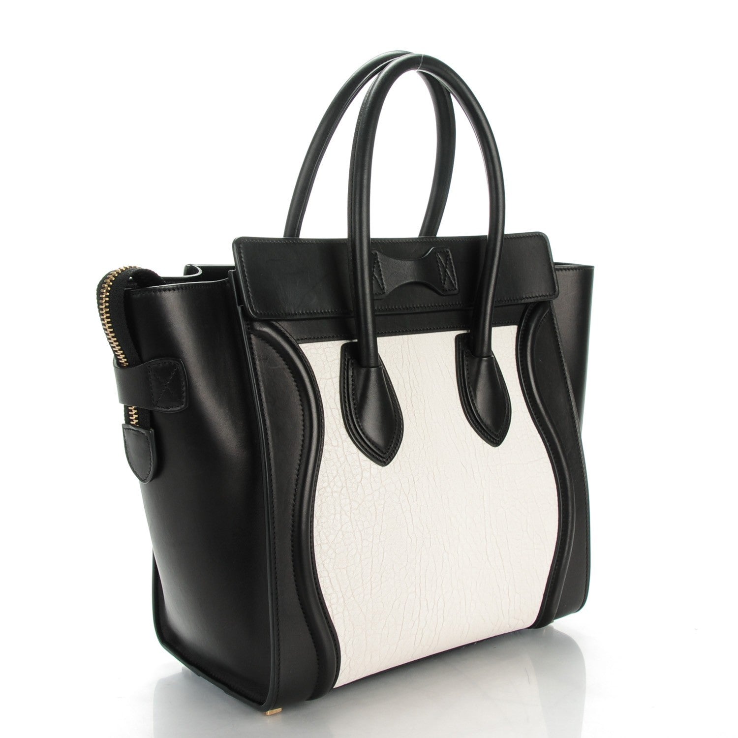 Celine Smooth and Textured Calfskin Micro Bi-Color Luggage Black White 3 of 8