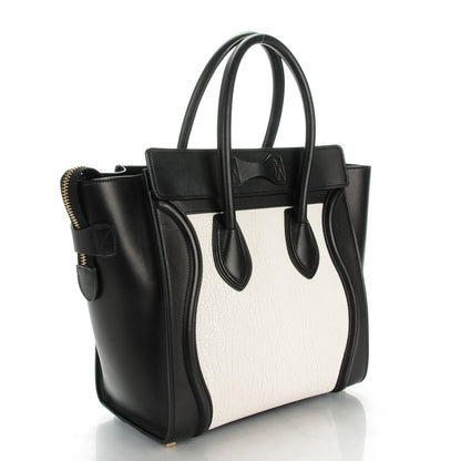 Celine Smooth and Textured Calfskin Micro Bi-Color Luggage Black White 3 of 8