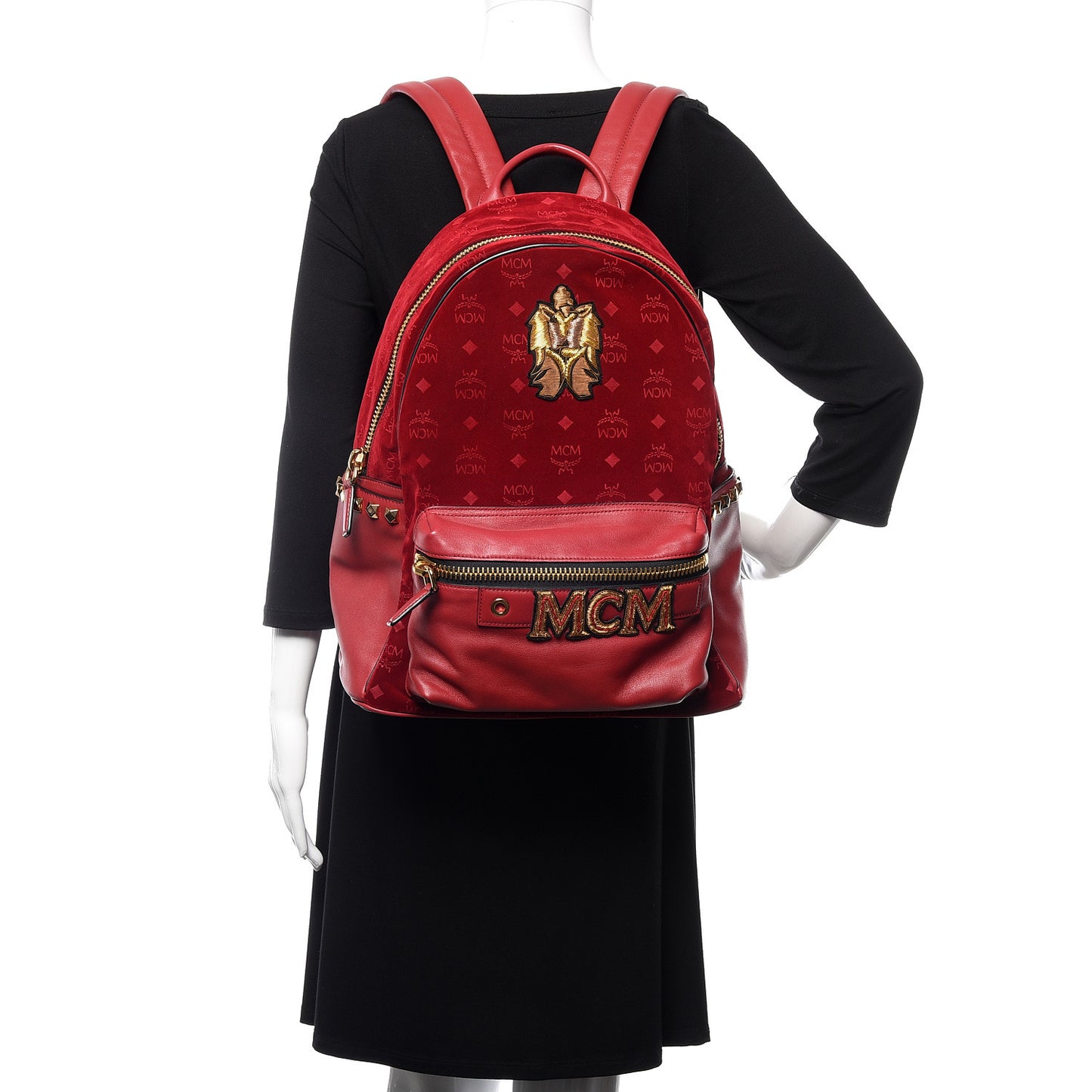 Velvet Monogram Medium Stark Insignia Backpack Ruby Red