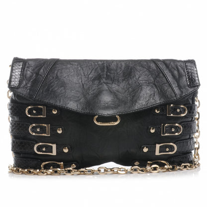 Jimmy Choo Biker Leather Elaphe Snakeskin Brix Convertible Clutch Black 1 of 8