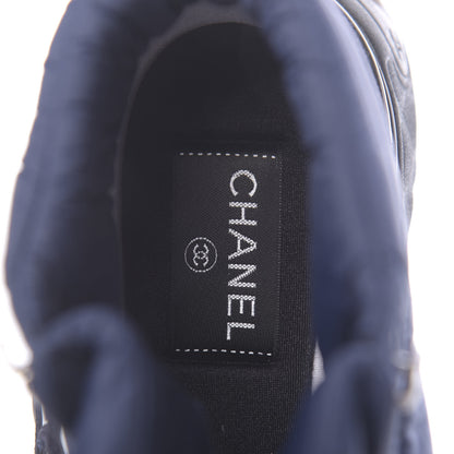 Chanel Fabric Calfskin Suede Womens CC Sneakers 37 Navy 7 of 9