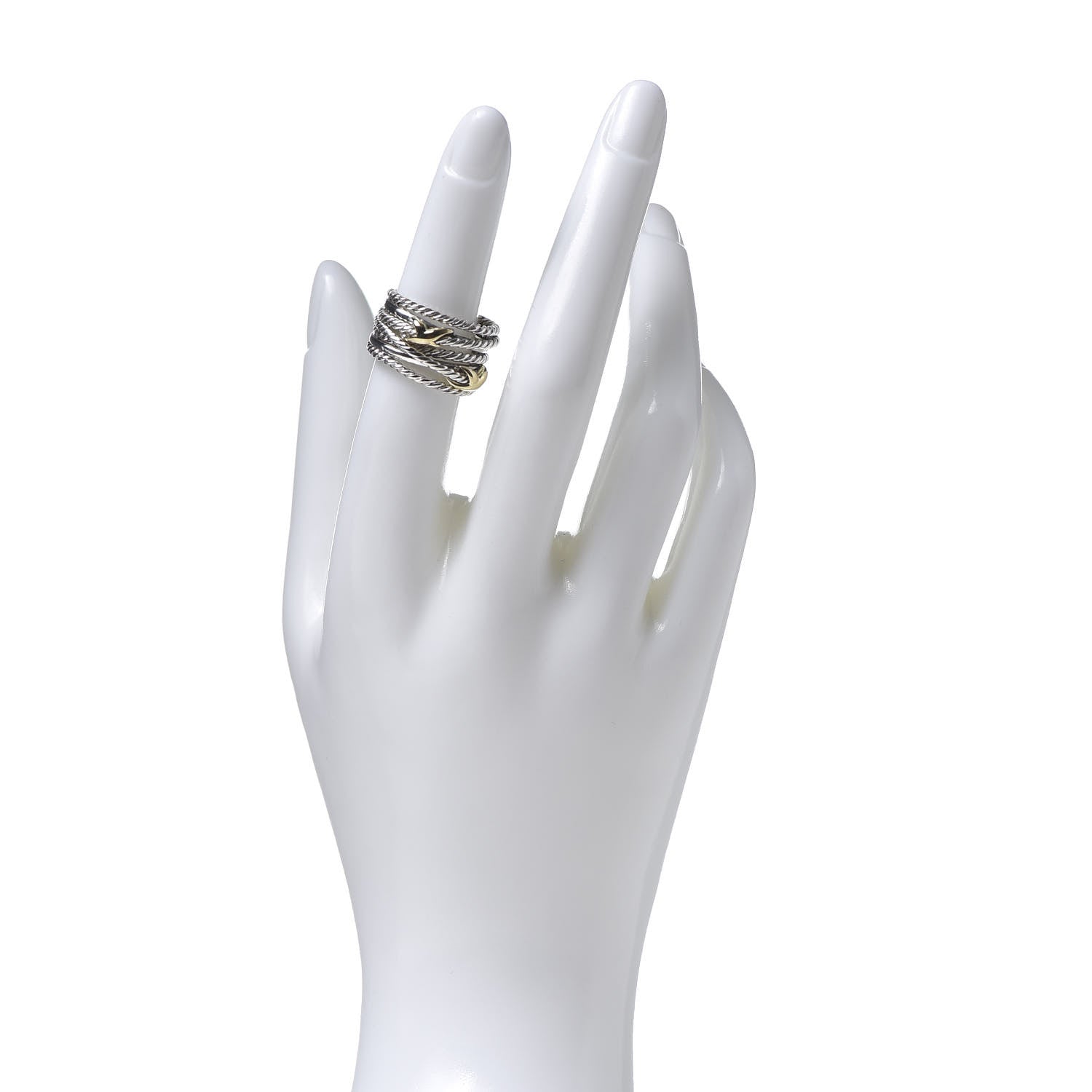 David Yurman Sterling Silver 18K Yellow Gold Double X Crossover Ring 51 5.75 2 of 5