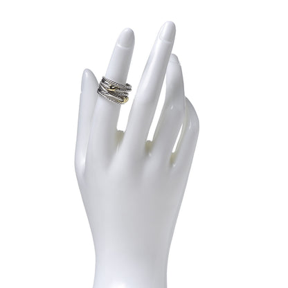 David Yurman Sterling Silver 18K Yellow Gold Double X Crossover Ring 51 5.75 2 of 5