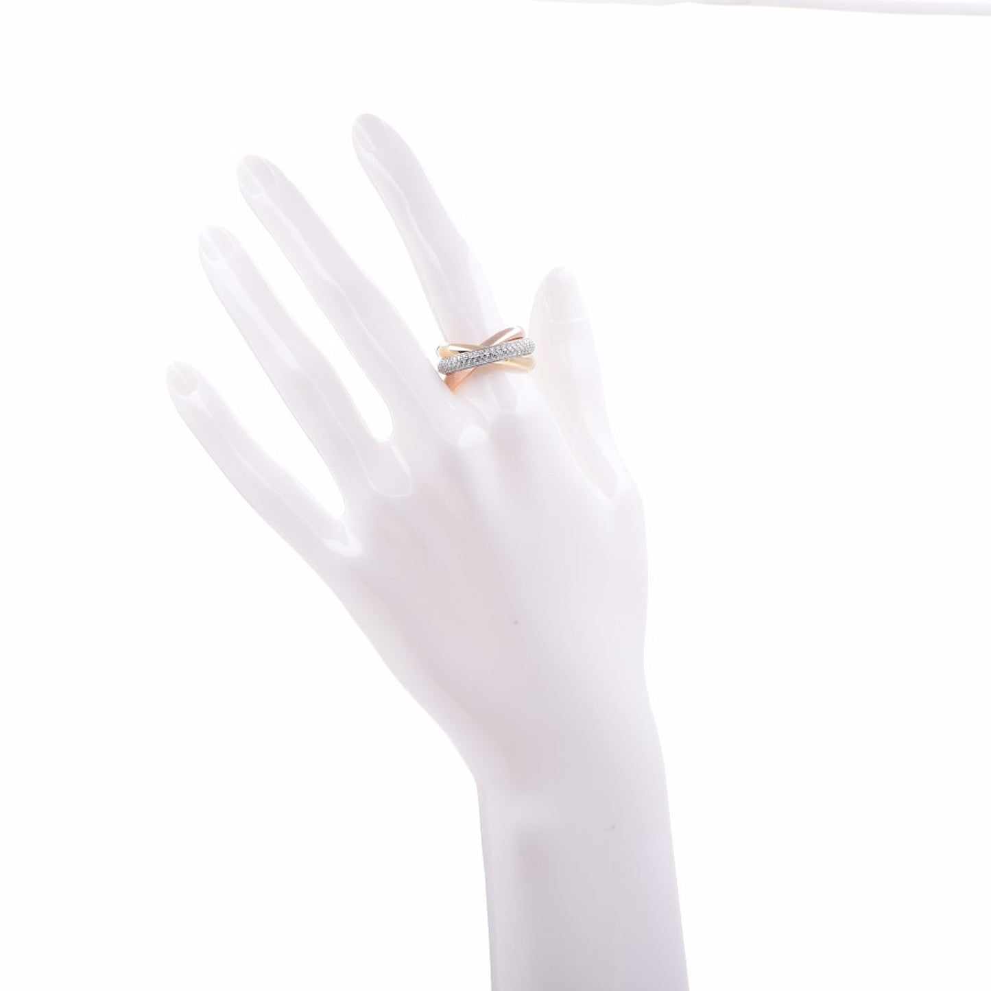 18K White Yellow Pink Gold Diamond Classic Trinity Paved Ring 56 7.5