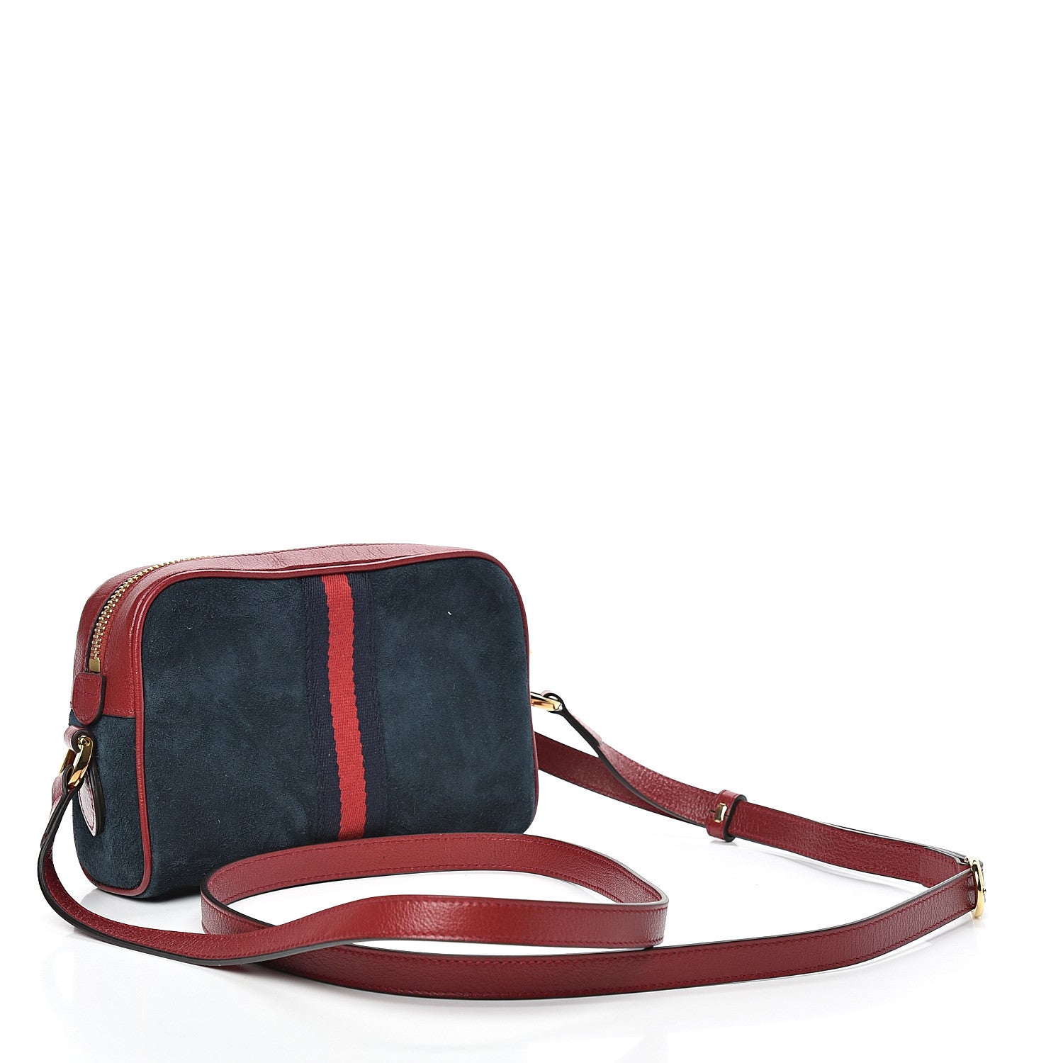 Gucci Suede Calfskin Web Mini Ophidia Shoulder Bag New Blue Romantic Cherry 3 of 11