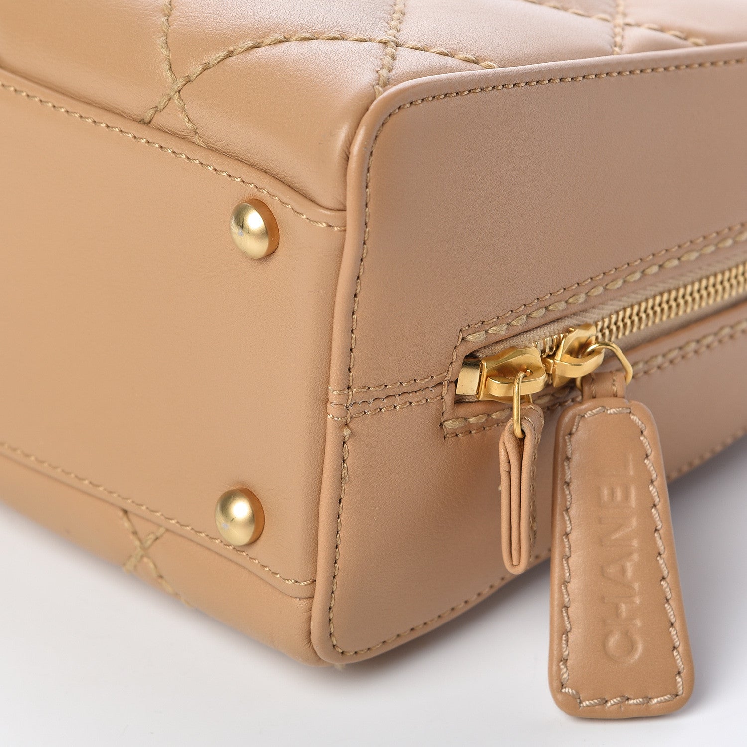 Chanel Calfskin Stitch Surpique Bowler Beige 10 of 10
