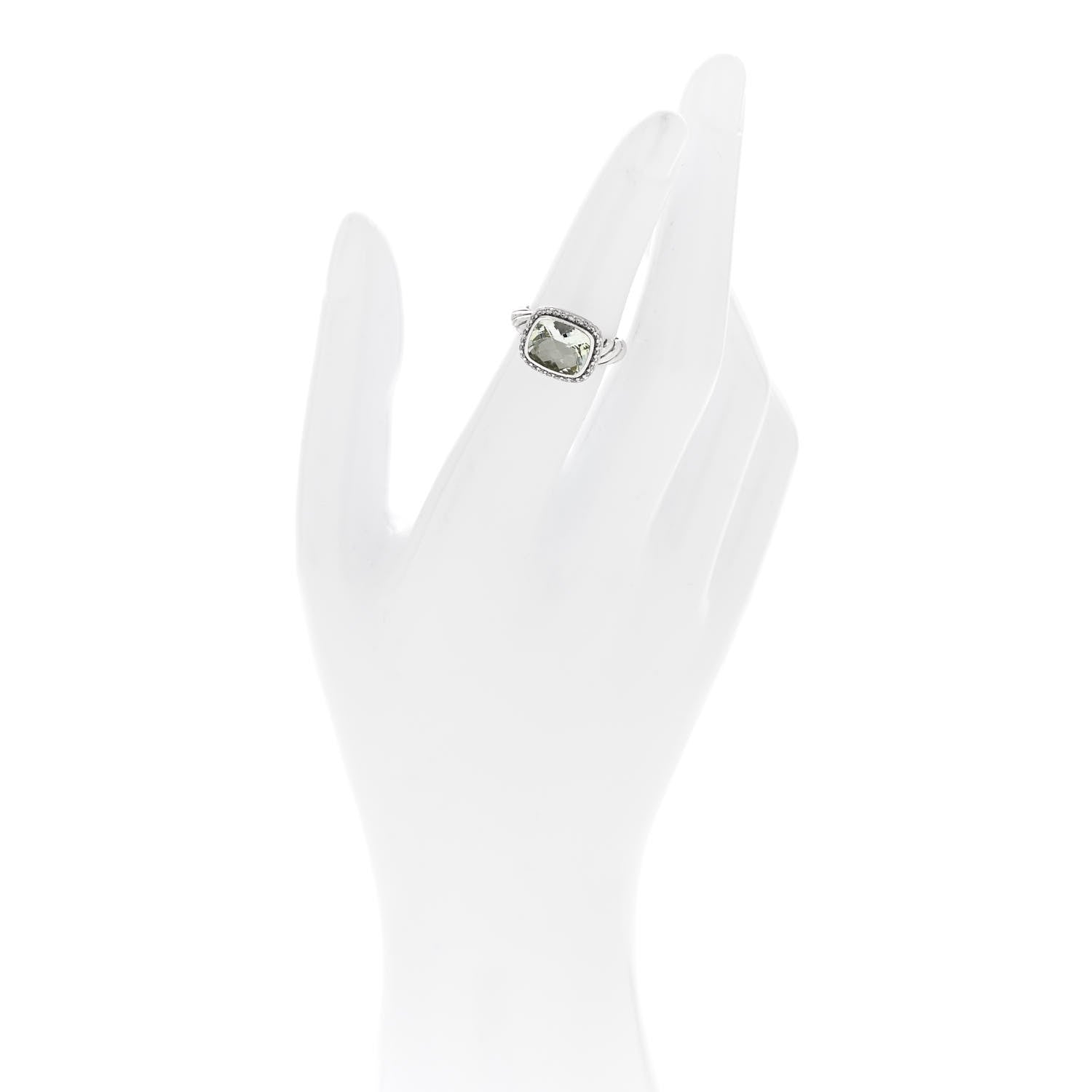 David Yurman Sterling Silver Diamond Prasiolite 10mm Noblesse Ring 47 4.25 2 of 4