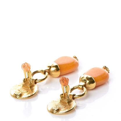 Chanel Stone CC Clip On Drop Earrings Gold Yellow 3 of 4